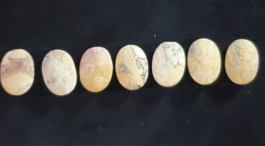Sky Eye Jasper Oval stones in creams, browns, reds, with gray marbling
