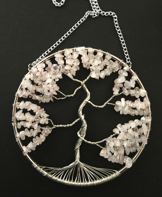 Rose Quartz Tree of Life Suncatcher