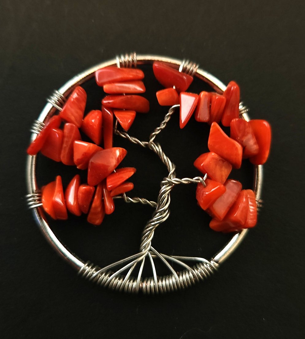 Red Coral Tree Of Life Suncatcher