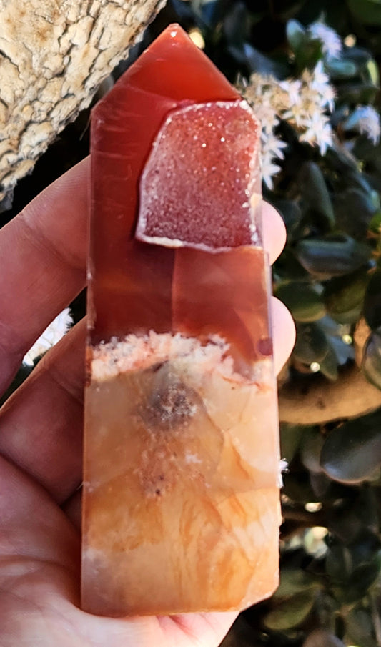 Carnelian with Flower Agate Tower - Small