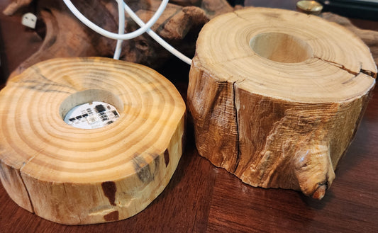 Wood Tree Trunk Sphere Stand with Light