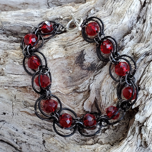 Chainmaille and Crystal Bracelet with Large Rings
