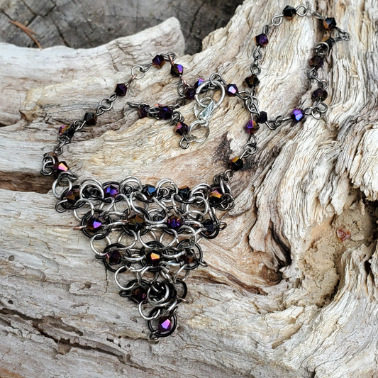 Samhain Chainmail Necklace in Purple/Black/Silver