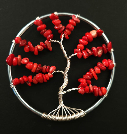 Red Coral Tree Of Life Suncatcher
