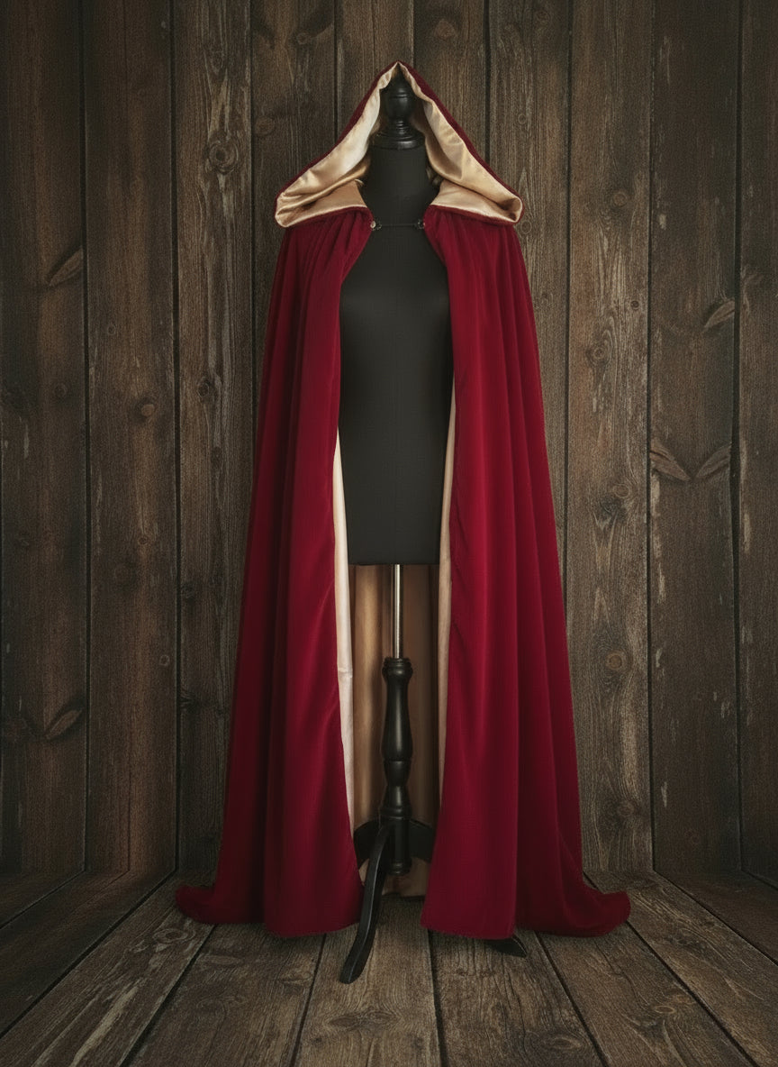 Red Cloak photographed in our studio with an edited background. 