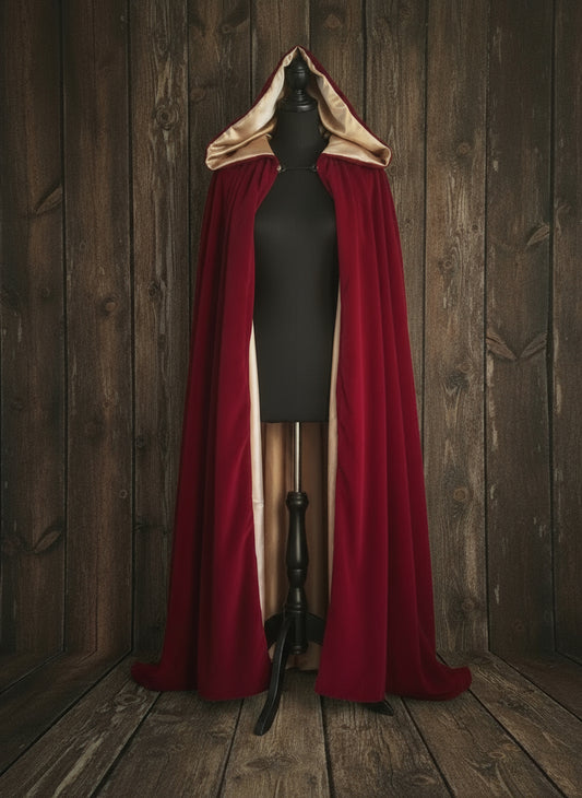 Red Cloak photographed in our studio with an edited background. 